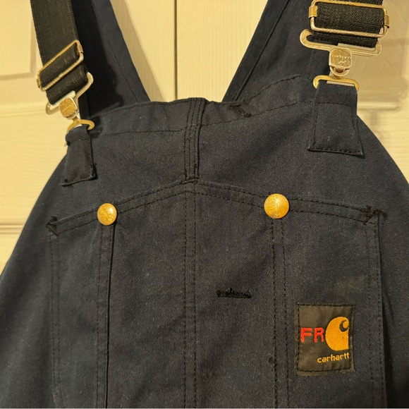 Carhartt FR Mens Navy Pockets Construction Work Bib Overalls Size 46/29 - Picture 5 of 10